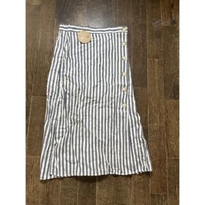Essue Blue & White Stripped Skirt Large NWT 100% Cotton Lined
